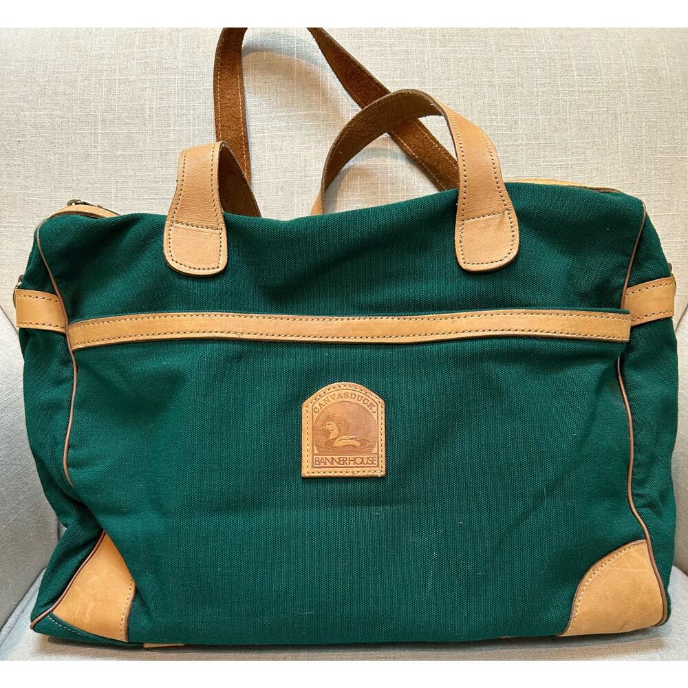 Banner House Duck Canvas Double Leather Handle Bag 12”x15”x9”